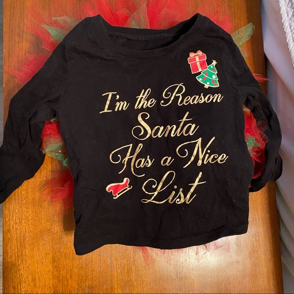 Children's Place Santa shirt and green and red tutu 2T